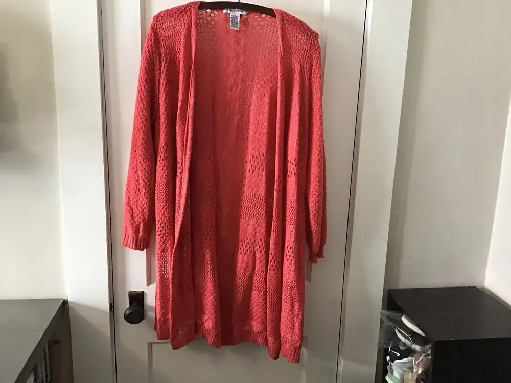 99 Jane Street | Coral Pink Open Knit Long Cardigan Sweater XL